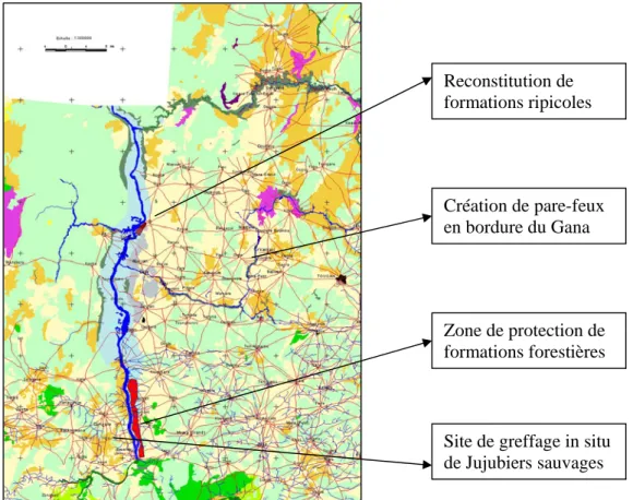 Figure 4 : Carte d’occupation des sols de la vallée du Sourou et localisation de quelques actions du  contrat de rivière 