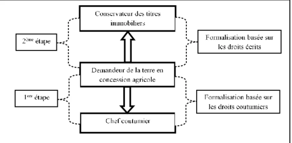 Figure 3 : Formalisation du statut foncier des concessionnaires agricoles  Source : Auteur, adapté de Lavigne Delville et Durand-Lasserve (Op.cit.)