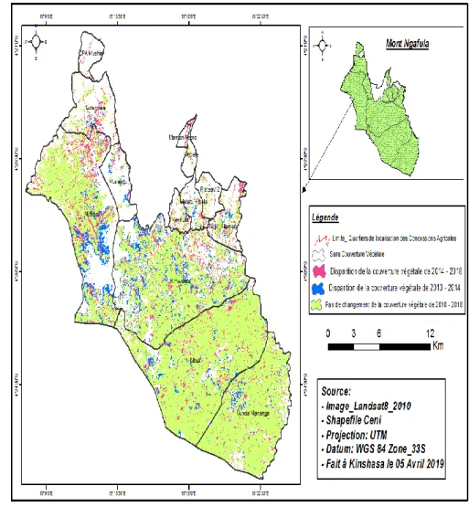 Figure 12 : Évolution de la couverture végétale de Mont-Ngafula de 2010 à 2018  La nature du sol varie en fonction de la localisation du terrain