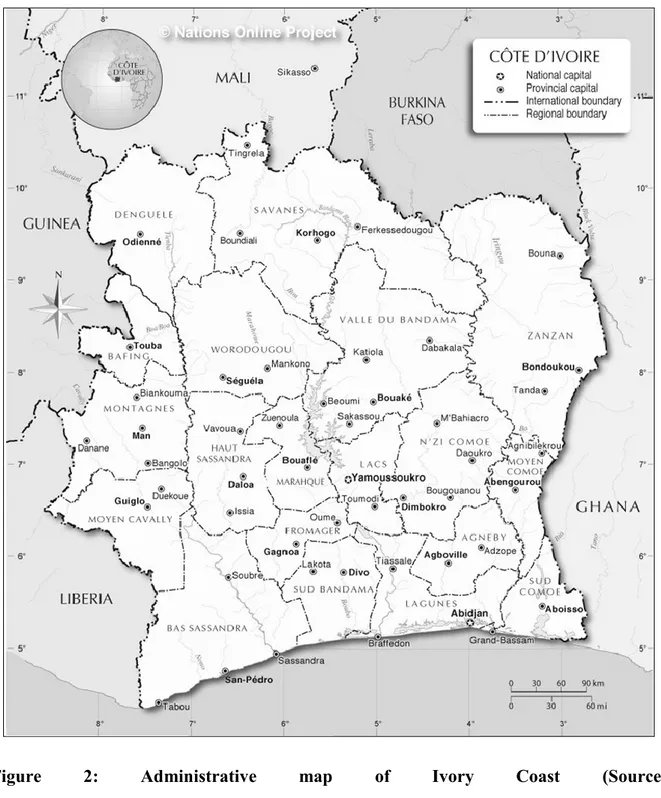 Figure  2:  Administrative  map  of  Ivory  Coast  (Source: 