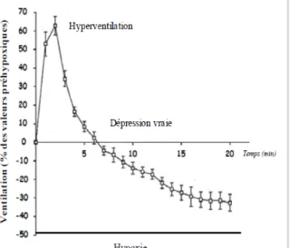Figure 6: Graphique représentant la réponse ventilatoire à l’hypoxie chez un raton de 4 jours