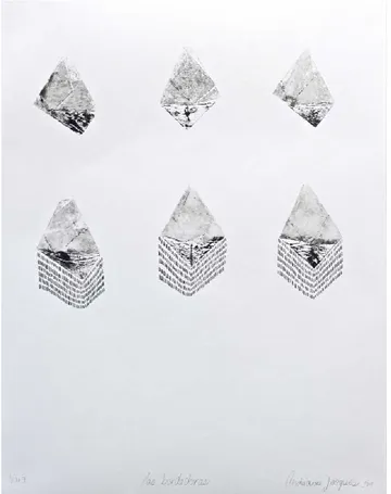 Figure  9  -  Andréanne  Jacques,  Sans  titre  2,  collagraphie,  papier  Arches  et  crayon  de  couleur,  22 x 30 po, 2014 