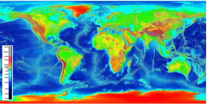 Figure I.3: Topographical world map representing the global land and  undersea elevation