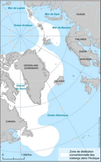 Figure 2 : Distribution usuelle des icebergs  dans l’Arctique 