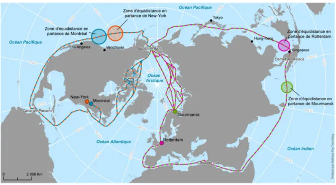 Figure 3 : Équidistance entre les routes maritimes arctiques et les routes  conventionnelles 