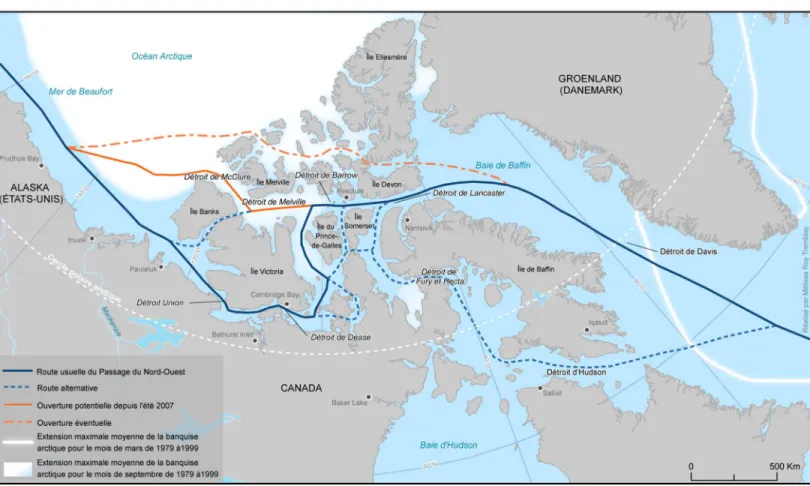 Figure 4 : Routes conventionnelles et alternatives du Passage du Nord-Ouest 