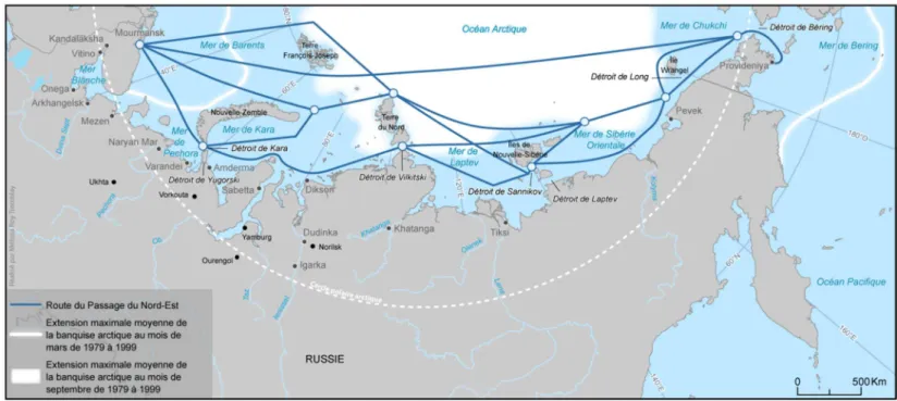 Figure 5 : Routes conventionnelles et alternatives du Passage du Nord-Est 