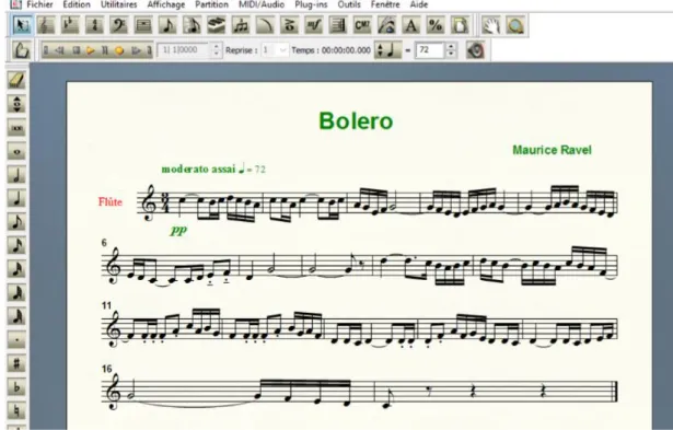 Figure 7 : Edition de la partition du Bolero dans Finale 