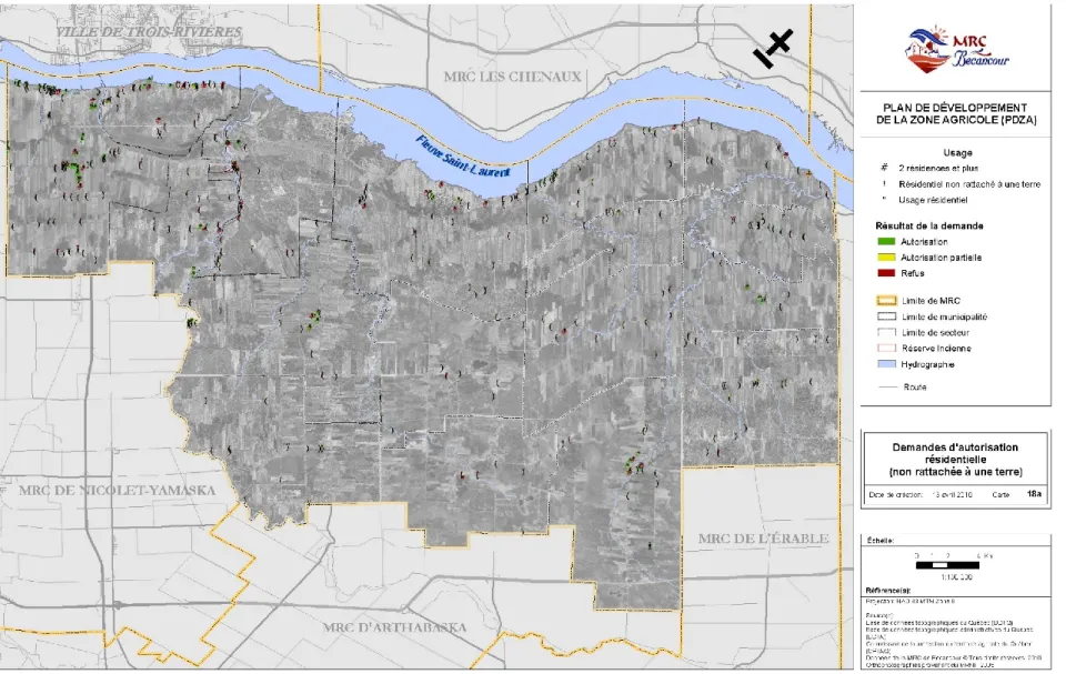 Figure 3: Demandes résidentielles non rattachées à une terre dans la zone agricole  Source : MRC de Bécancour, 2010 