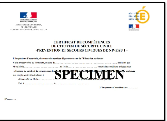 Figure 4 : Certificat de compétences PSC1 