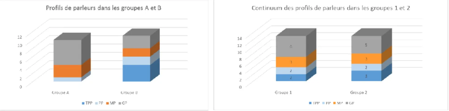 Figure 3 :   Répartition des élèves de la classe en deux groupes avec « continuum »  des profils 