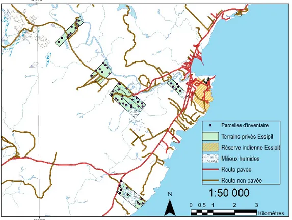 Figure 4 : Parcelles d’inventaires réalisées sur les terrains privés d’Essipit 