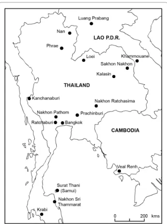 Figure 1 Sample locations of the Rattini specimens caught in the  field and included in this study