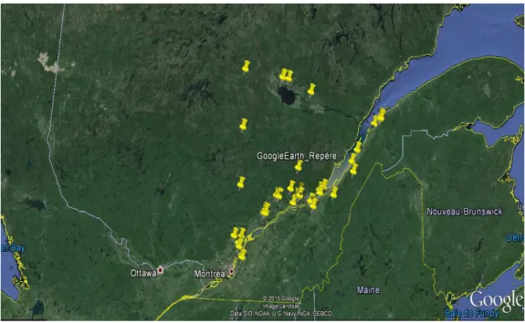 Figure 5. Carte des emplacements des sites d’essais 