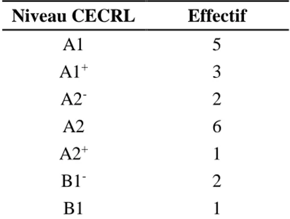 Tableau 1 : Répartition des profils linguistiques des élèves du groupe expérimental.  