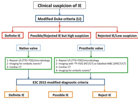 Fig. 1 Algorithm for the diagnosis of IE according to the 2015 ESC guidelines (reproduced from Habib et al