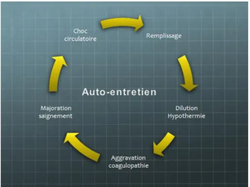 Figure 2. Le cercle vicieux critique compliquant la prise en charge hémorragique. 