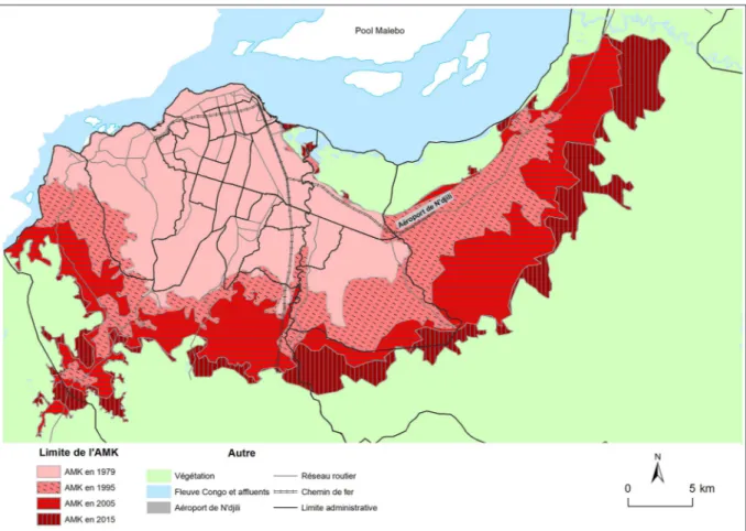 Figure 5. Évolution de l’agglomération morphologique de Kinshasa (AMK) entre 1979 et 2015