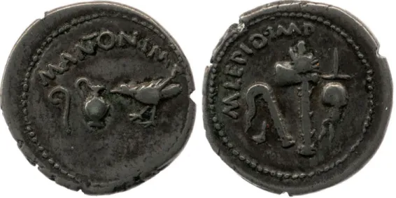 Fig. 2 : Antoine et Lépide, denier, 43-42 av. J.-C.