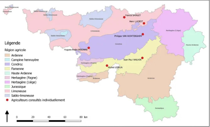 Figure  2.  Localisation  par  région  agricole  des  agriculteurs  consultés  dans  le  cadre  des  entretiens  individuels