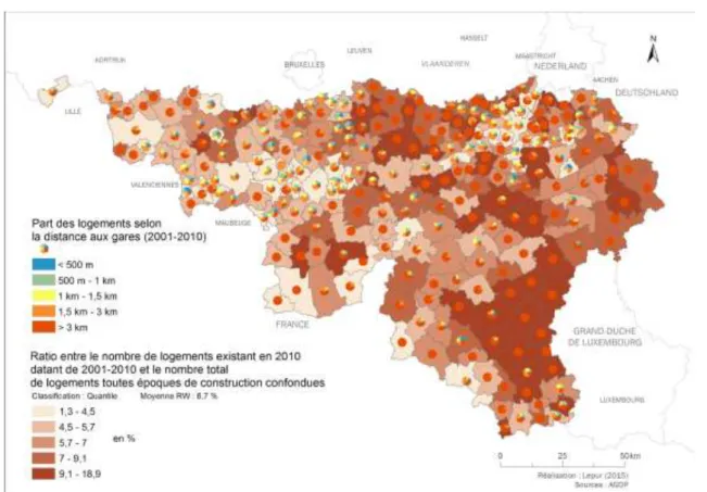 Tableau 1 : Disponibilités foncières en zone d'habitat en fonction de la distance à la gare