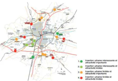 Figure 27 : Typologie des gares TER du ScoT de l’agglomération de Tours (Certu, 2012b)
