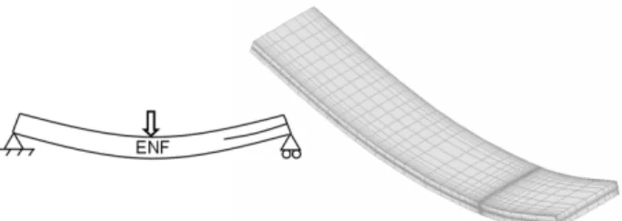 Fig. 6. The ENF test case, and its finite element model 