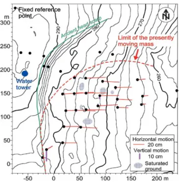 Fig. 5 Vertical profile through the Manaihan landslide with CPT locations (CPT 1–CPT9)