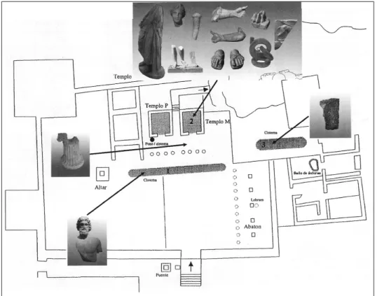 Fig . 4 : emplacement des fragments découverts dans l’enceinte sud-ouest