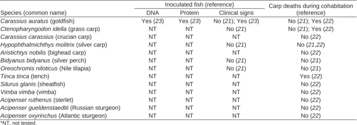 Table 2. Fish tested for cyprinid herpesvirus 3 infection*  