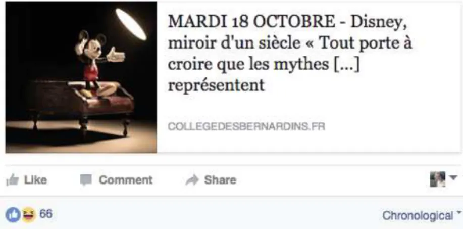 Figure 6 : Annonce du Mardi des Bernardins du 18 octobre 2016 sur Facebook