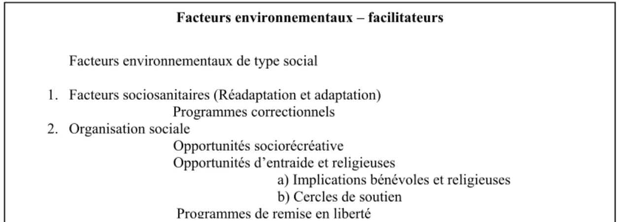 Tableau 5 : Facteurs environnementaux agissant à titre de facilitateurs à l’insertion sociale 