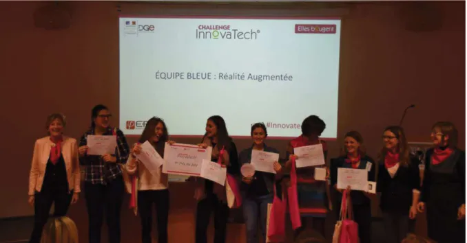 Figure 8 : Notre équipe lors de la première phase de sélection du Challenge InnovaTech  2018 organisé par Elles Bougent à Montpellier 