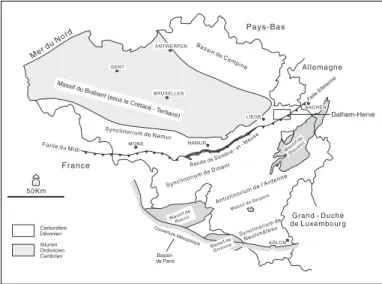 Fig. 2 : Schéma structural du Paléozoïque de la Belgique.