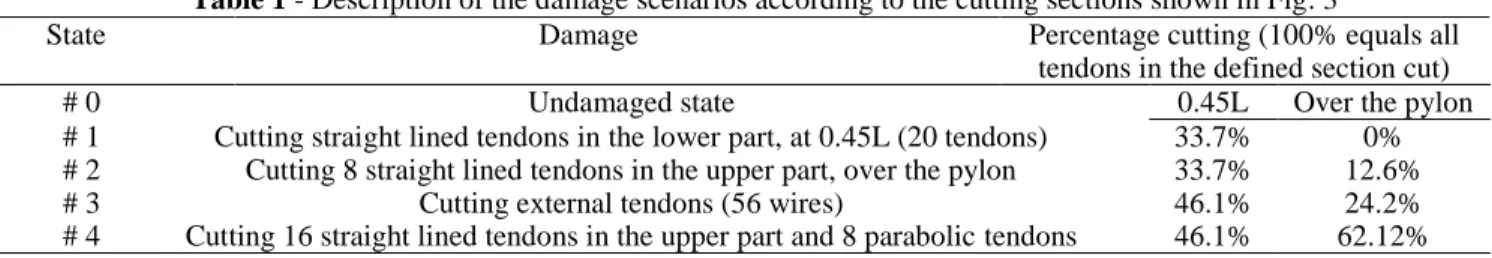 Table 1 - Description of the damage scenarios according to the cutting sections shown in Fig