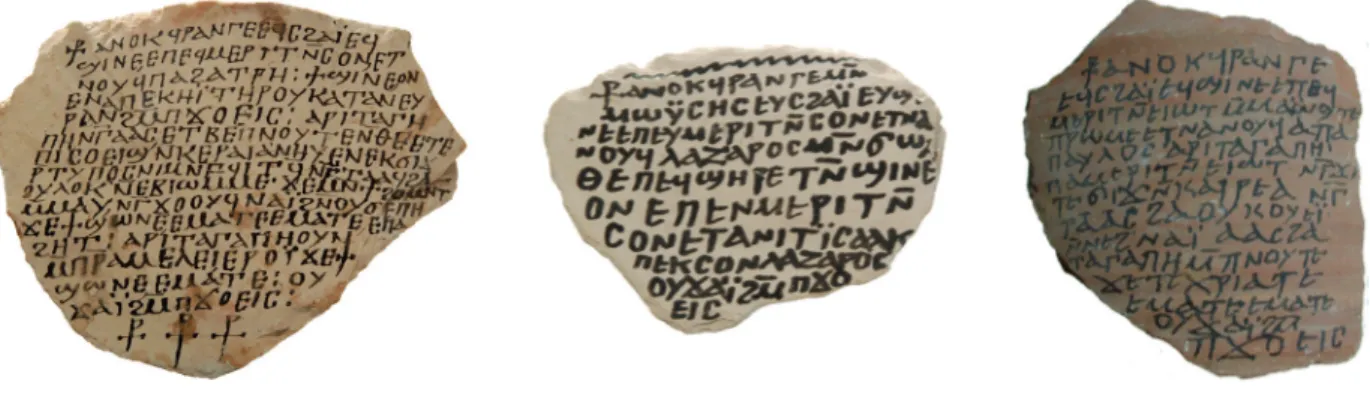 Fig. 6. Ostraca  coptes appartenant  aux archives du  moine Frangé  (VIII e  siècle après J.-C.).