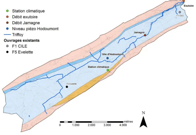 Figure 5-1. Localisation des points de mesures du réseau de suivi proposé pour le monitoring   à moyen et long terme dans le cadre de la mise en place d’un observatoire de l’environnement   sur le bassin du Triffoy 