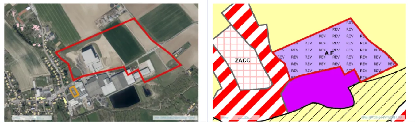 Figure 5 : Situation de la Zone d’Activité Économique agro-économique de Geer (Image satel- satel-lite et plan de secteur) Source : (Région Wallonne, n.d.) 