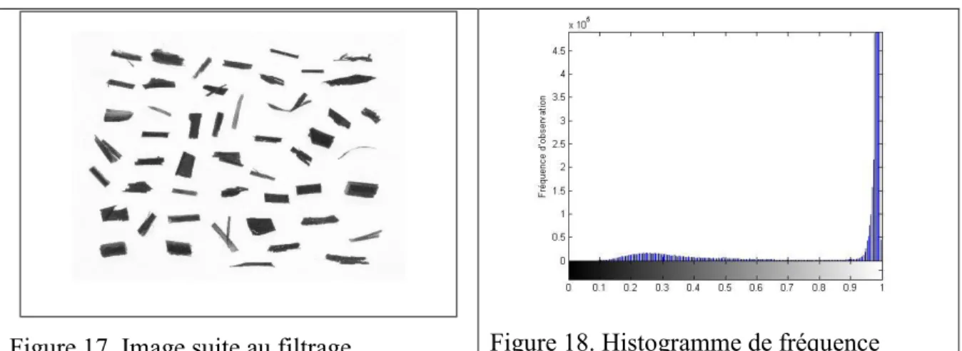 Figure 17. Image suite au filtrage.  Figure 18. Histogramme de fréquence  associé. 