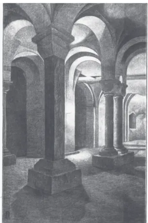 Fig. 6. Crypte de la collégiale de Huy (Dessin de Louis Schoenmaekers en  1906)