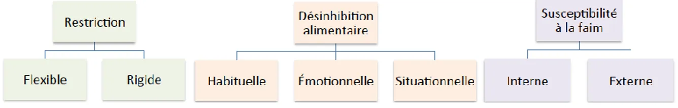 Figure 10  : Sous-scores de la restriction, de la désinhibition alimentaire et de la susceptibilité à la faim selon  le TFEQ 