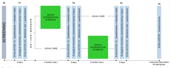 Figure 1 illustrates the longitudinal randomized waiting- waiting-list controlled trial design used in our study