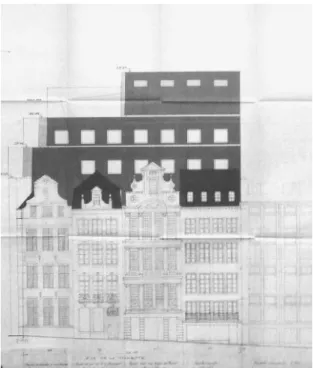 Figure  16  -  Extension  of  office  buildings  rue  de  la  Violette,  project  by  Marcel  Lambrichs  &amp;  Simon  Brigode,  1974  (AVB,  TP86058).