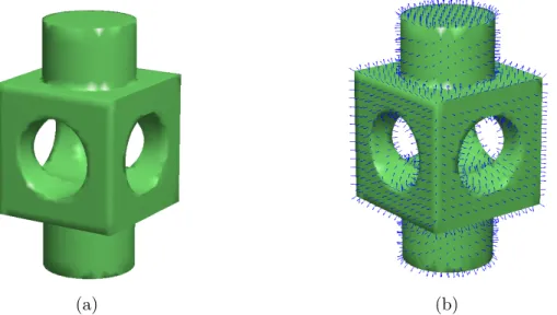Figure 2.4 – Normal direction of a 3D model : (a) 3D model, (b) normals to the surface of 3D model.