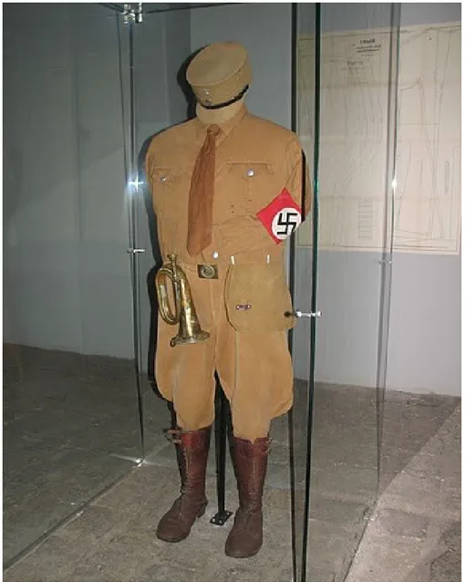 Figure  1  :  Uniforme  nazi  visible  au  Musée  du  camp  de  Saschenhausen,  photo  prise  en  2008,  présentée  sur  le  site  http://www.flickr.com/photos/ 