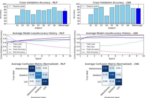 Fig. 4. MLP vs cNN (reference size) comparison for  raw EEG classification of the three con- con-scious states