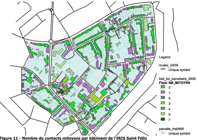 Figure 11 - Nombre de contacts mitoyens par bâtiment de l'IRIS Saint Félix 