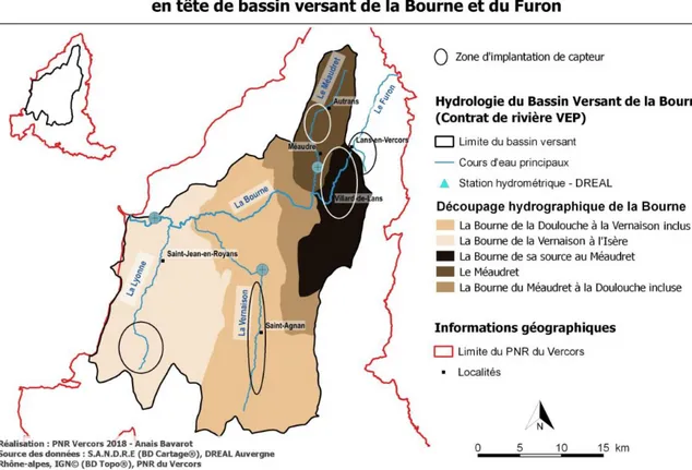 Figure 12 : Périmètres d'implantation des 5 stations hydrométriques 