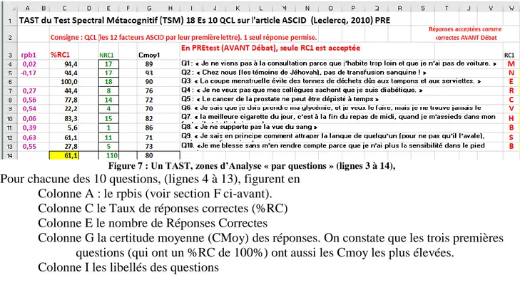 Figure 7 : Un TAST, zones d’Analyse « par questions » (lignes 3 à 14),  