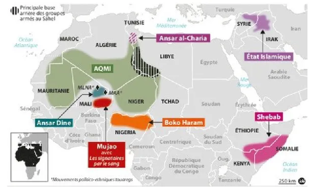 Figure 1: Les groupes armés terroristes en Afrique et au Proche-Orient 